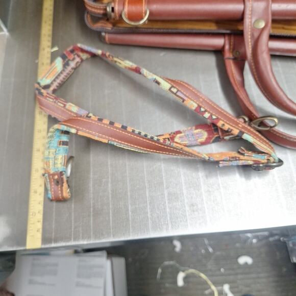 Genuine Leather Tapestery Satchel Bag Luggage Aztex Southwest 20x15x10 - Picture 7 of 9